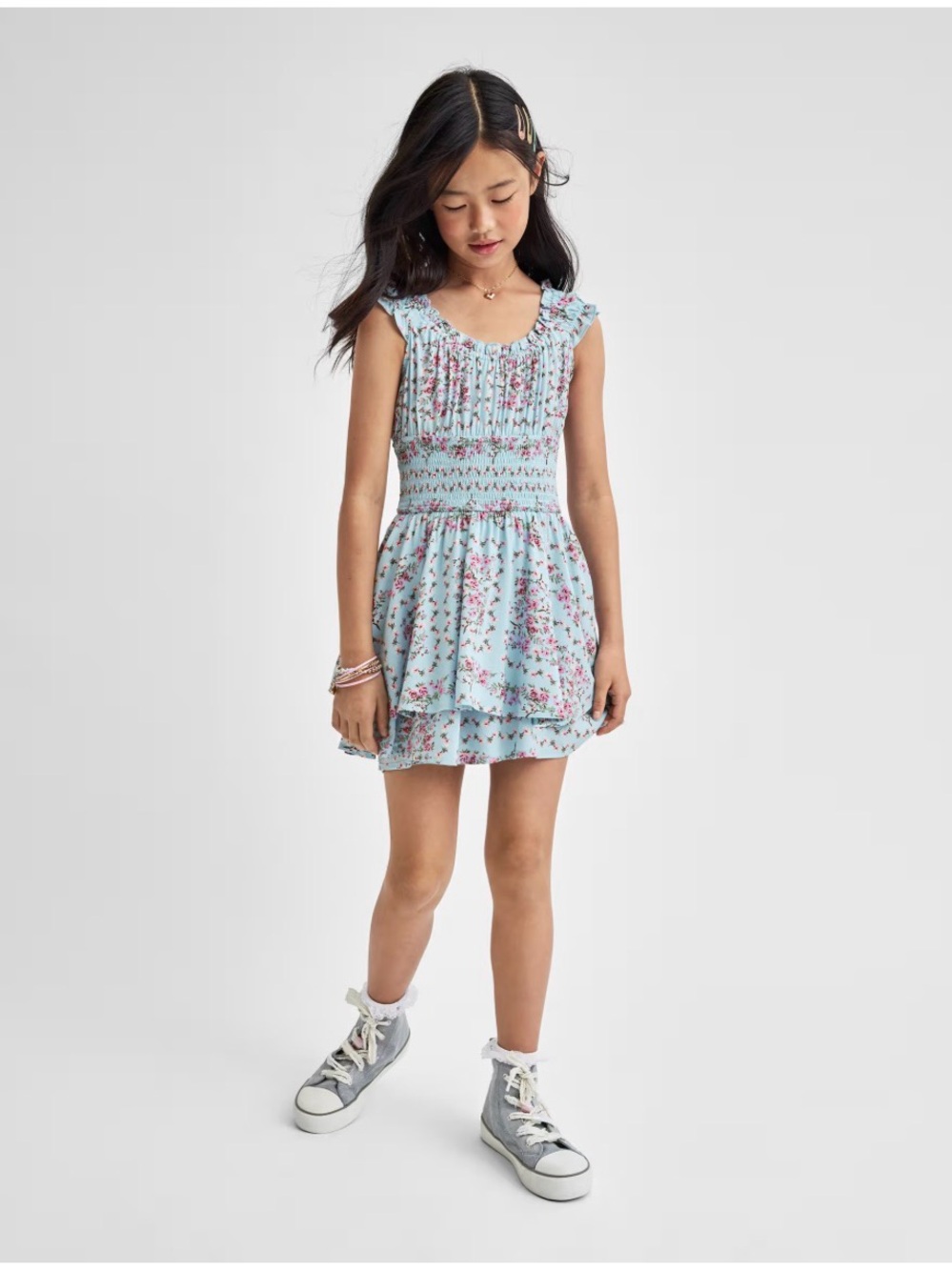 Sugar and Jade Girls Size 8 Smocked Ruffle Romper Blue Floral Cottagecore